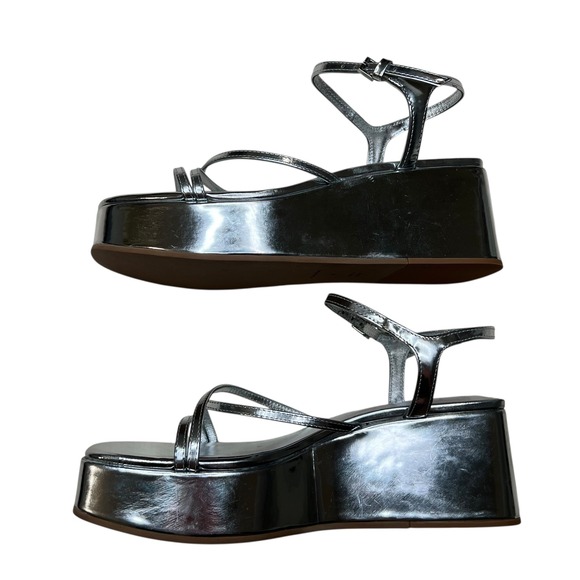 Reformation Zolanda Platform Wedge Strappy Sandal in Metallic Silver SZ 5.5 - Picture 4 of 9